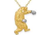 14K Yellow Gold Boxing Bear Charm Pendant Necklace with Chain